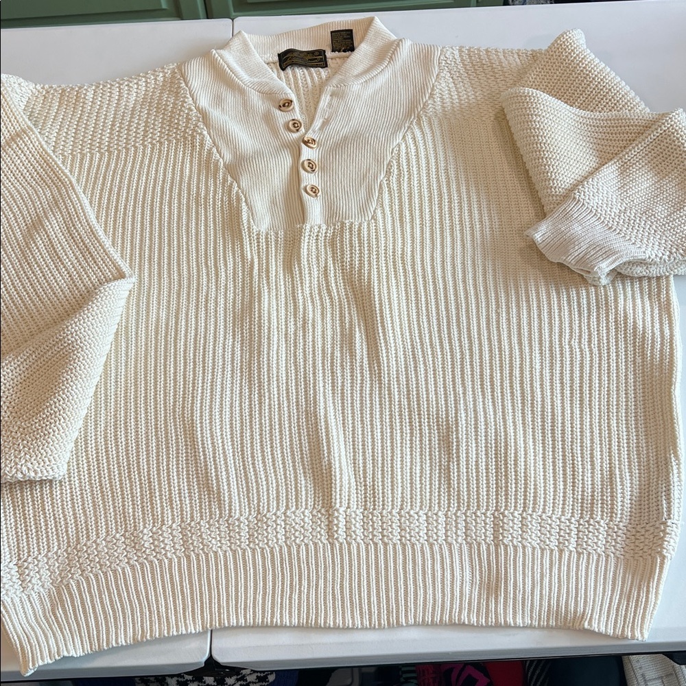 Eddie Bauer - L, vintage, cream, cable knit, fisherman sweater